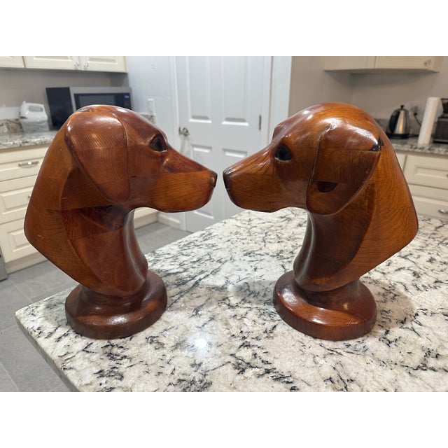 Mid-Century Modern Large Wood Carved Bird Hunting Dog Labrador Retriever Signed Greg Jordan 1984 Bookends Sculpture For Sale - Image 3 of 12