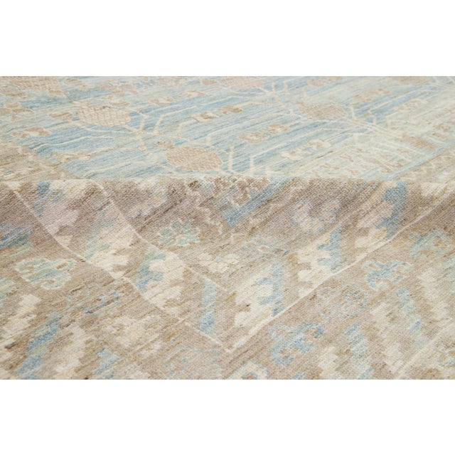 Blue Apadana's Modern Khotan Style Blue Oversized Wool Rug With Geometric Design For Sale - Image 8 of 10