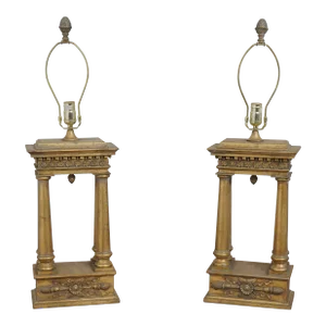 Pair Maitland Smith Neoclassical Gold Finish Lamps