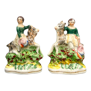 Antique Staffordshire Figures – Women Riding Ponies – 19th Century English Folk Art Pair