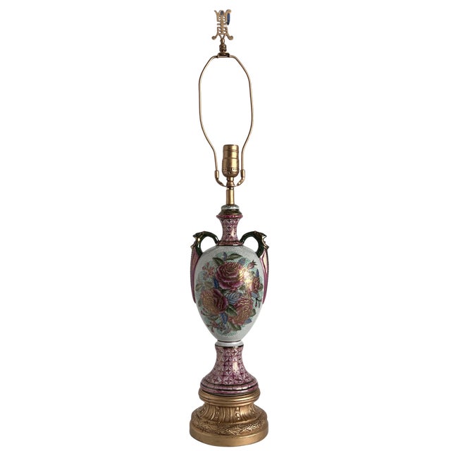 Vintage Japanese Moriage Floral Porcelain Vase Table Lamp For Sale - Image 11 of 16