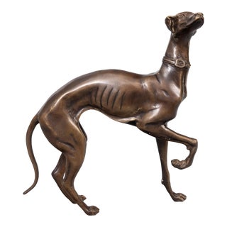Vintage French Bronze Greyhound Whippet Dog Sculpture Figurine For Sale