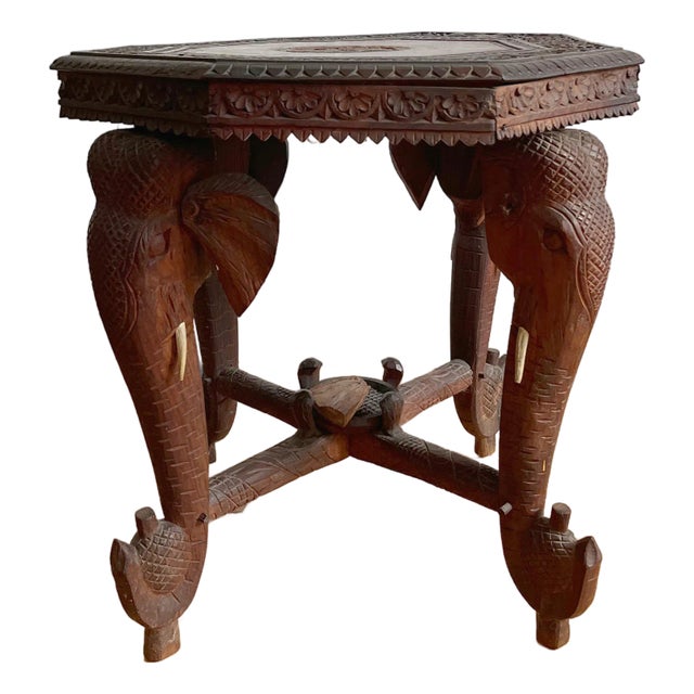 Hand Carved Elephant Side Table Tall For Sale