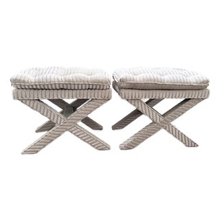 Pair of Upholstered X Leg Benches For Sale