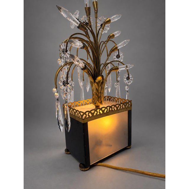 Mid 20th Century Mid 20th Century Maison Jansen Style Hollywood Regency Brass and Cut-Glass Floral Table Lamp For Sale - Image 5 of 11