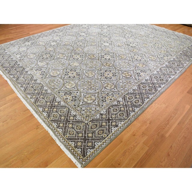 Oversized Silk With Textured Wool Mughal Inspired Medallions Design Hand Knotted Oriental Rug For Sale - Image 9 of 13