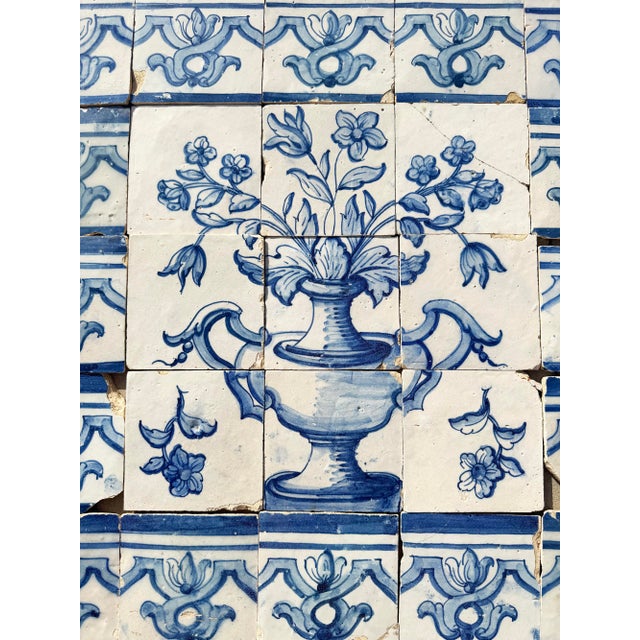 Ceramic Antique 18th Century Portuguese Tile Panel With Classical Flower Vase For Sale - Image 7 of 18