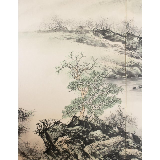 1970s Ming Dynasty Style Monochrome Screen "Landscape With Mountains" For Sale - Image 13 of 17