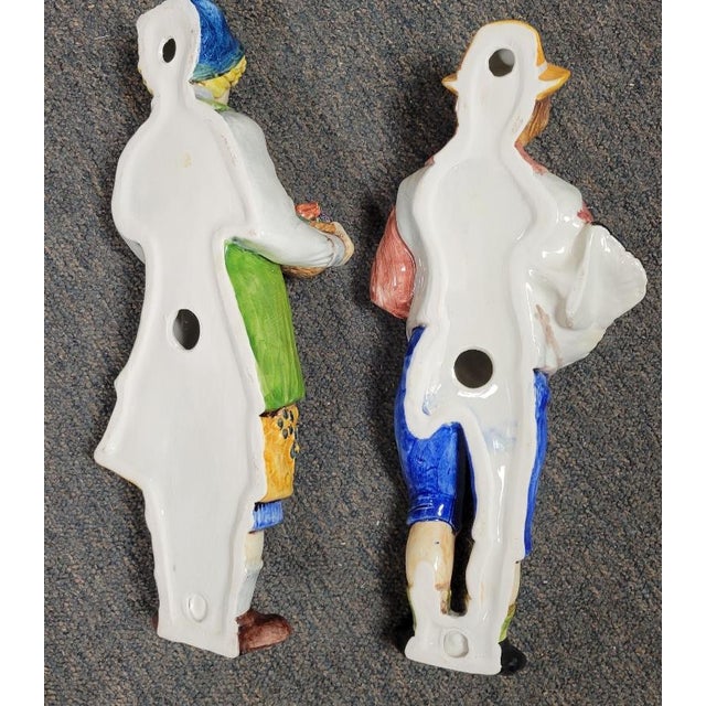 20th C Italian Majolica Ceramic Peasant Children Wall Figurines With