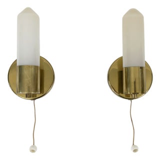 Bauhaus Brass & Opaline Glass Sconces, Germany, 1950s, Set of 2 For Sale