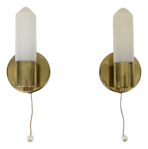Bauhaus Brass & Opaline Glass Sconces, Germany, 1950s, Set of 2