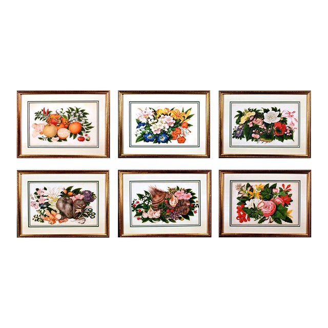 Sunqua China Trade Pith Paper Paintings, Set of Six Still Lifes of Fruit, Vegetables and Flowers For Sale