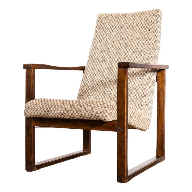 Vintage Lounge Chair with Square Frame and Off-White Diamond Pattern, 1950s For Sale
