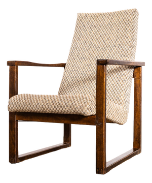 Vintage Lounge Chair with Square Frame and Off-White Diamond Pattern, 1950s