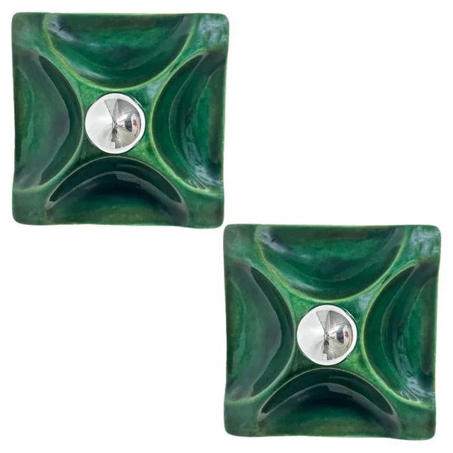 German Green Square Ceramic Wall Lights, 1970, Set of 2 For Sale - Image 9 of 9
