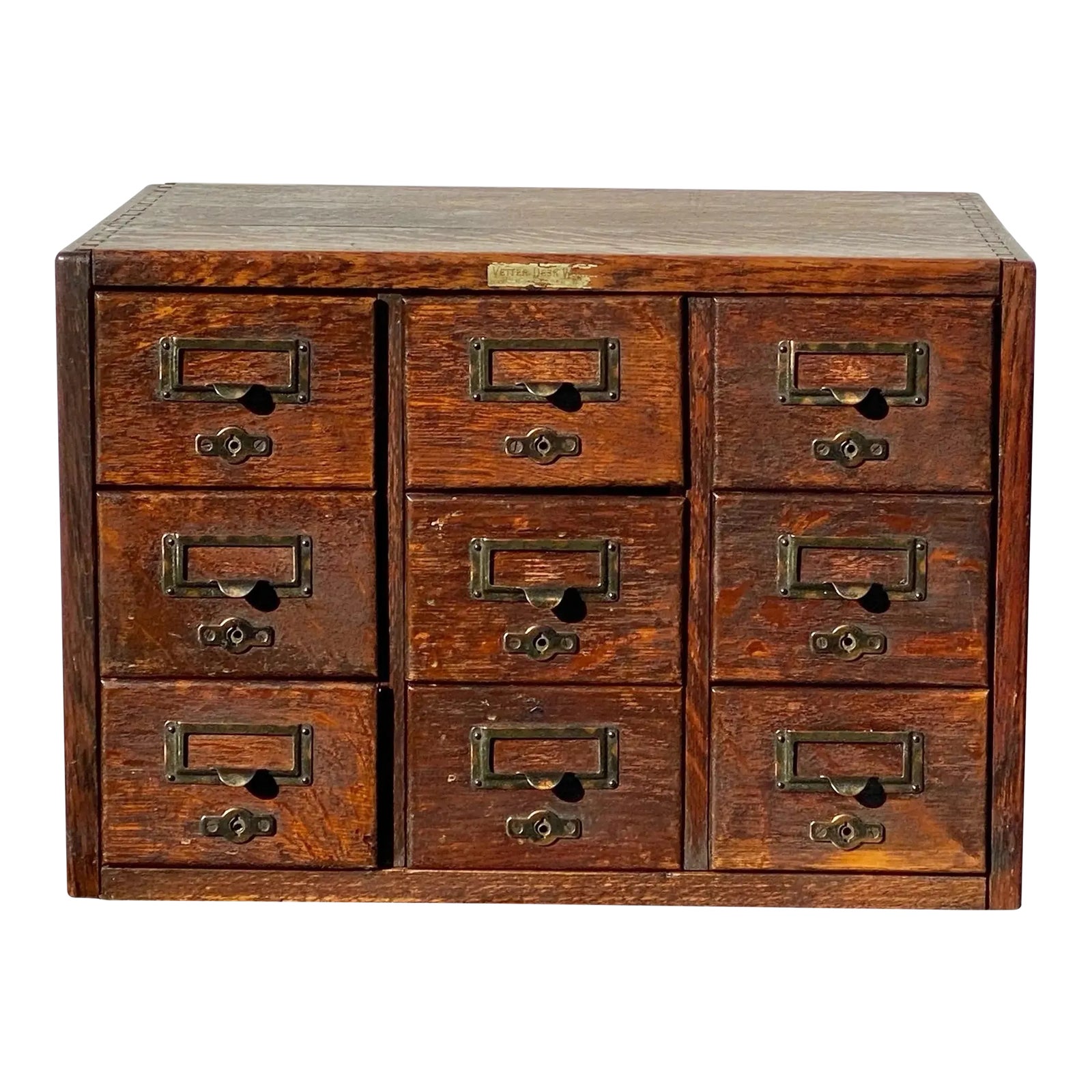 Antique Oak 9 Drawer Index Card Wood File Cabinet | Chairish