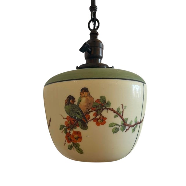 American Vintage Bird and Botanicals Hand Painted Pendant Pendant Light For Sale - Image 3 of 7