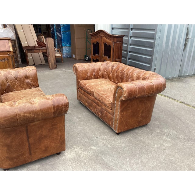 Fabulous Pair of Vintage French Leather Chesterfield Sofas For Sale - Image 12 of 12