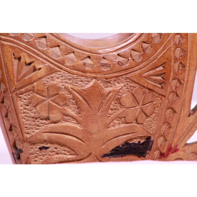 Chocolate Antique 1900s Hand-Carved Wooden Wedding Cup From Former Yugoslavia/European Balkan For Sale - Image 8 of 10
