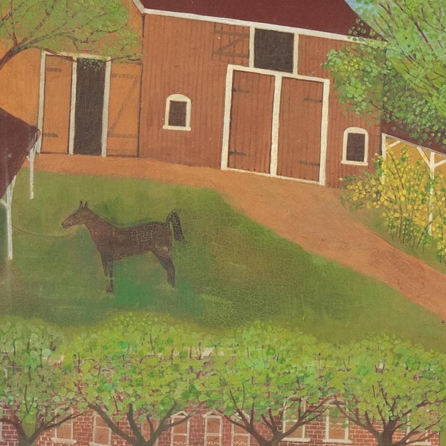Folk Art 'Rural Landscape With Horse and Buggy, 1916', American School, Antique Americana, Folk Art, Naive, Oil For Sale - Image 3 of 12