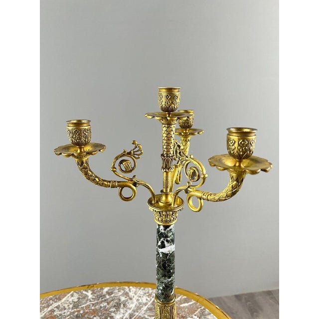 19th Century 19th Century Candelabras in Gilt Bronze and Green Marble, Set of 2 For Sale - Image 5 of 10