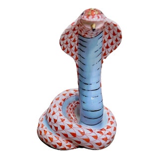 Vintage Herend Fishnet Porcelain Cobra Figurine For Sale