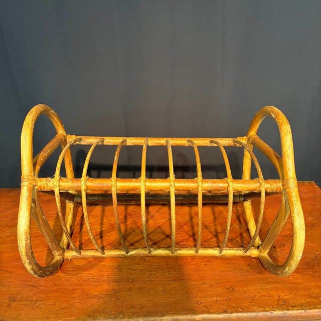 Wood Antique Bent Rattan Cane Magazine Rack For Sale - Image 7 of 7
