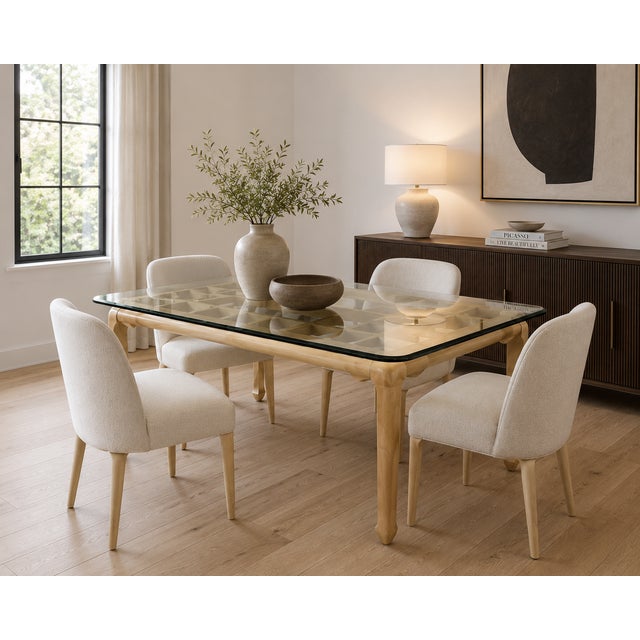 A rare Raymond Sobota dining table from the Chin Hua Collection, featuring a faux goatskin finish. This design echoes the...