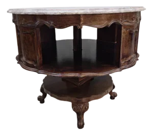 Antique French Victorian Rotating Pink Marble Top Drum Table