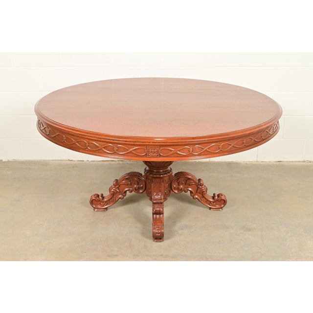 R. J. Horner Style Antique Victorian Carved Mahogany Pedestal Dining Table, Circa 1880s For Sale - Image 9 of 9