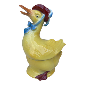 German Porcelain Duck With Hat & Bow Box Circa 1930