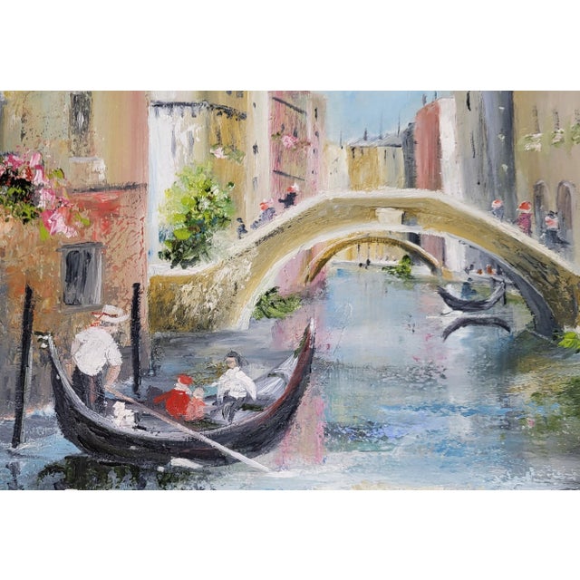 Mid 20th Century Vintage 20th C Framed Impressionistic Venetian Canal Scene Oil Painting For Sale - Image 5 of 15