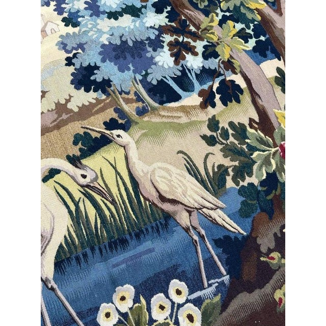 Vintage French Aubusson Tapestry Landscape with Bird, 1950s For Sale - Image 16 of 18