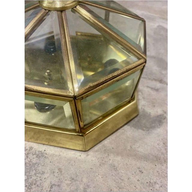 Vintage Hollywood Regency Style Solid Brass Ceiling Light Flush Mount For Sale - Image 4 of 7