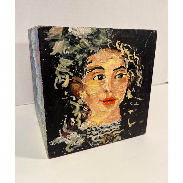Wood Vintage Oil on Wooden Cube Reproduction of André Derain Famous Artworks 6" X 6" For Sale - Image 7 of 10