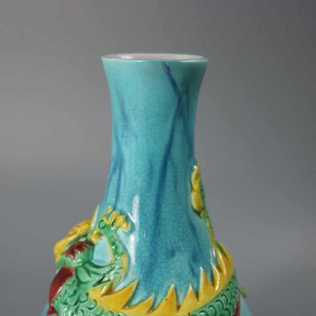 Rare Pair Worcester Majolica Dragon Vases For Sale - Image 9 of 11