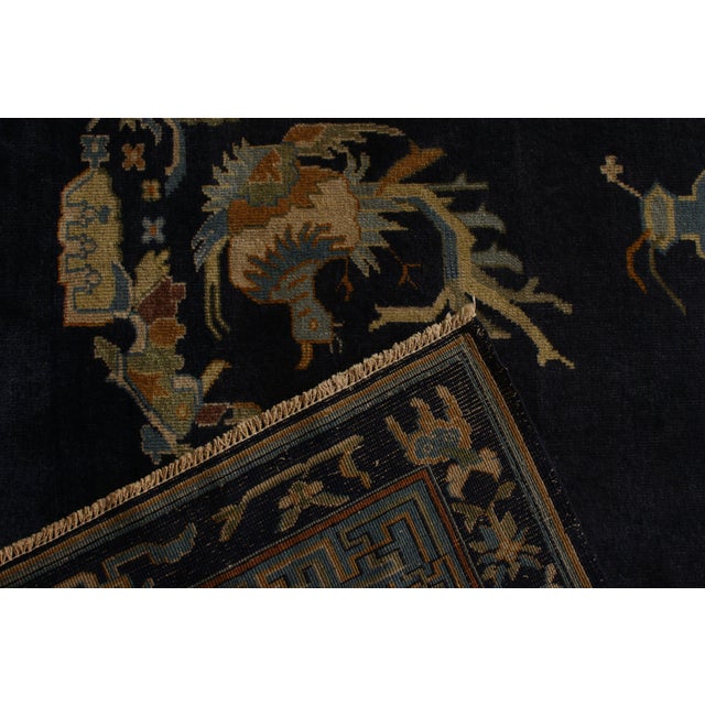 Antique Samarkand Rug Art Deco Blue and Gold Pattern For Sale - Image 9 of 9