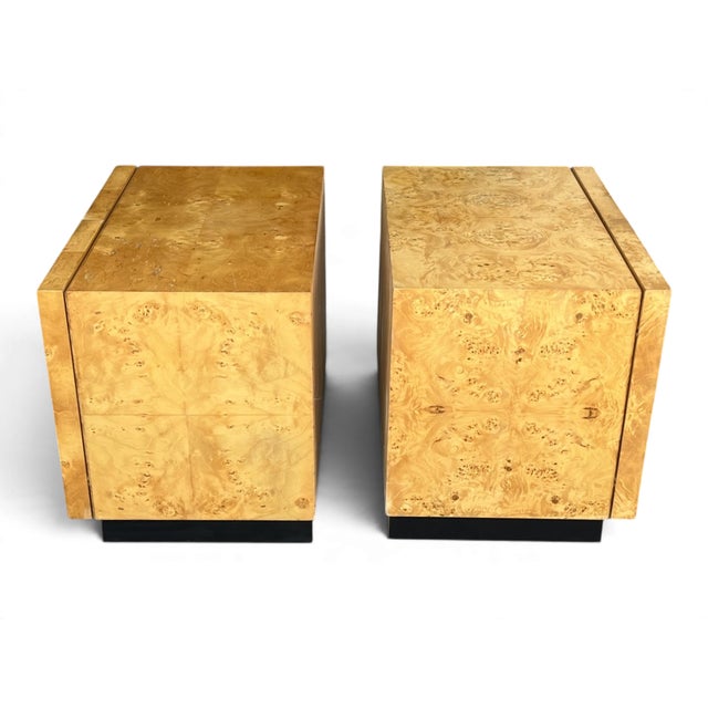 Circa 1970s Burl Wood Nightstands After Milo Baughman – A Pair For Sale - Image 11 of 12