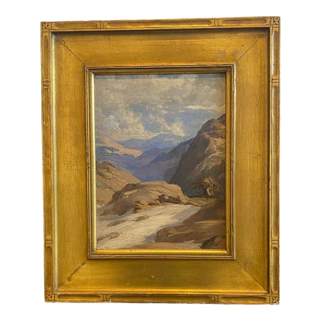 Antique Gold Framed Mountain Landscape Oil Painting on Canvas For Sale