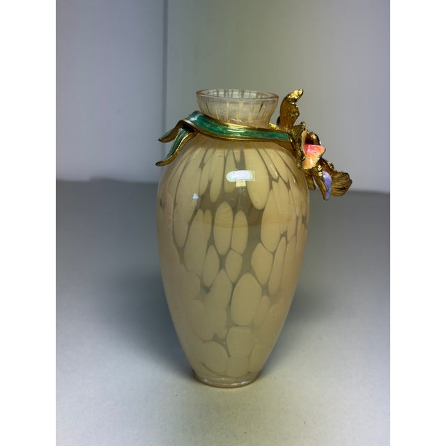 Hollywood Regency Jay Strongwater Audra Orchid Mini Jeweled Art Glass Vase With Box For Sale - Image 3 of 14
