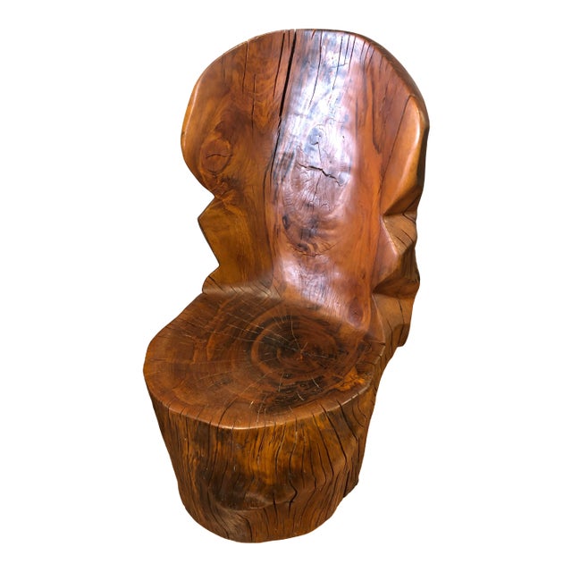 Monumental Hand-Carved Solid Tree Trunk Organic Modern Sculptural Chair For Sale