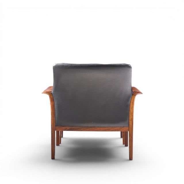 Knut Saeter for Vatne Møbler Mid Century Norwegian Rosewood and Leather Lounge Chairs - Pair With Ottoman For Sale - Image 9 of 12