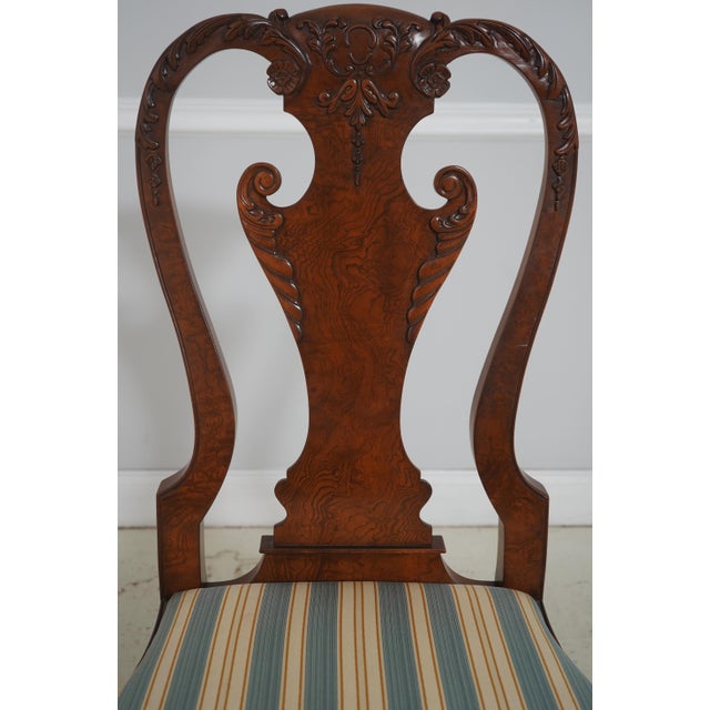 Set of Eight Baker George III Chippendale Style Burl Walnut Dining Room Chairs For Sale - Image 14 of 18
