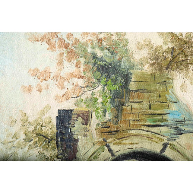 Wood Vintage Framed Venice Gondola & Architectural Ruins Oil Painting Signed “Brunetti” For Sale - Image 7 of 14
