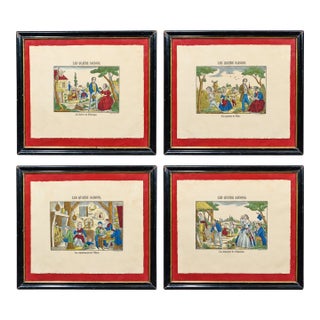 1920s Set of 4 French Imagerie Pellerin “Four Seasons” Hand-Colored Prints, Epinal For Sale