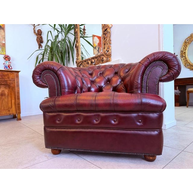 Oxblood Red Chesterfield Club Lounge Chair For Sale - Image 11 of 12