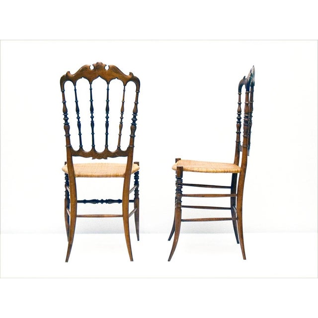 Chiavarina Chairs in Cherry Wood with Straw Seat, 1920s, Set of 4 For Sale - Image 4 of 14