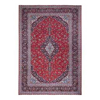 1960 9'6"x13'5" Portia Red Hand Knotted Vibrant Wool Vintage Persian Kashan Clean Rug For Sale