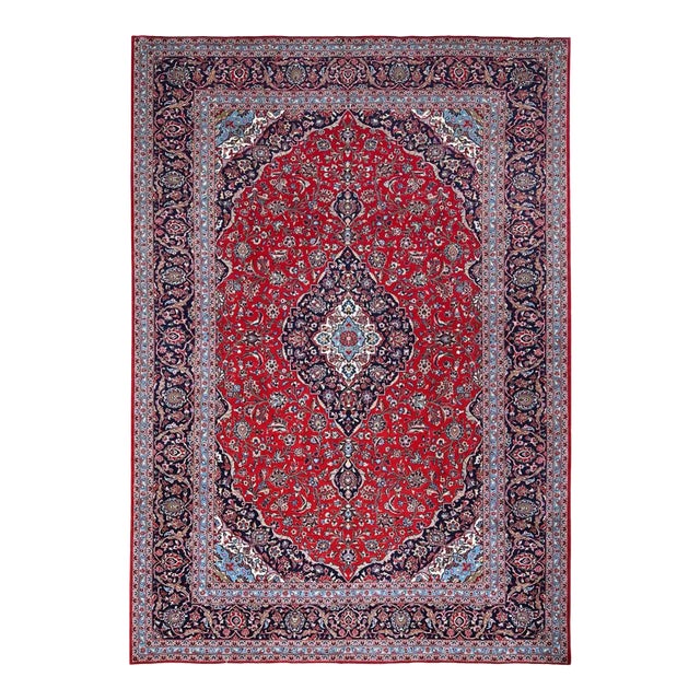 1960 9'6"x13'5" Portia Red Hand Knotted Vibrant Wool Vintage Persian Kashan Clean Rug For Sale