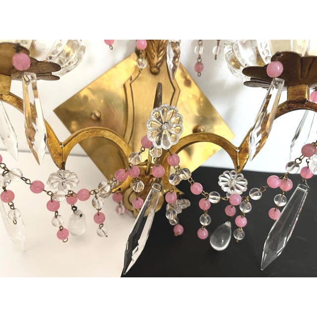 Metal Midcentury French Crystal Sconces - a Pair For Sale - Image 7 of 14